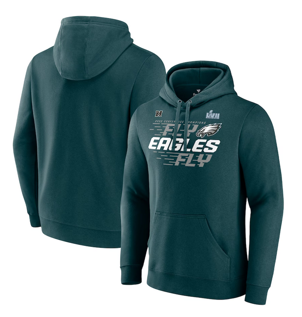 Men's Green Philadelphia Eagles Midnight 2022 NFC Champions Team Slogan Pullover Hoodie